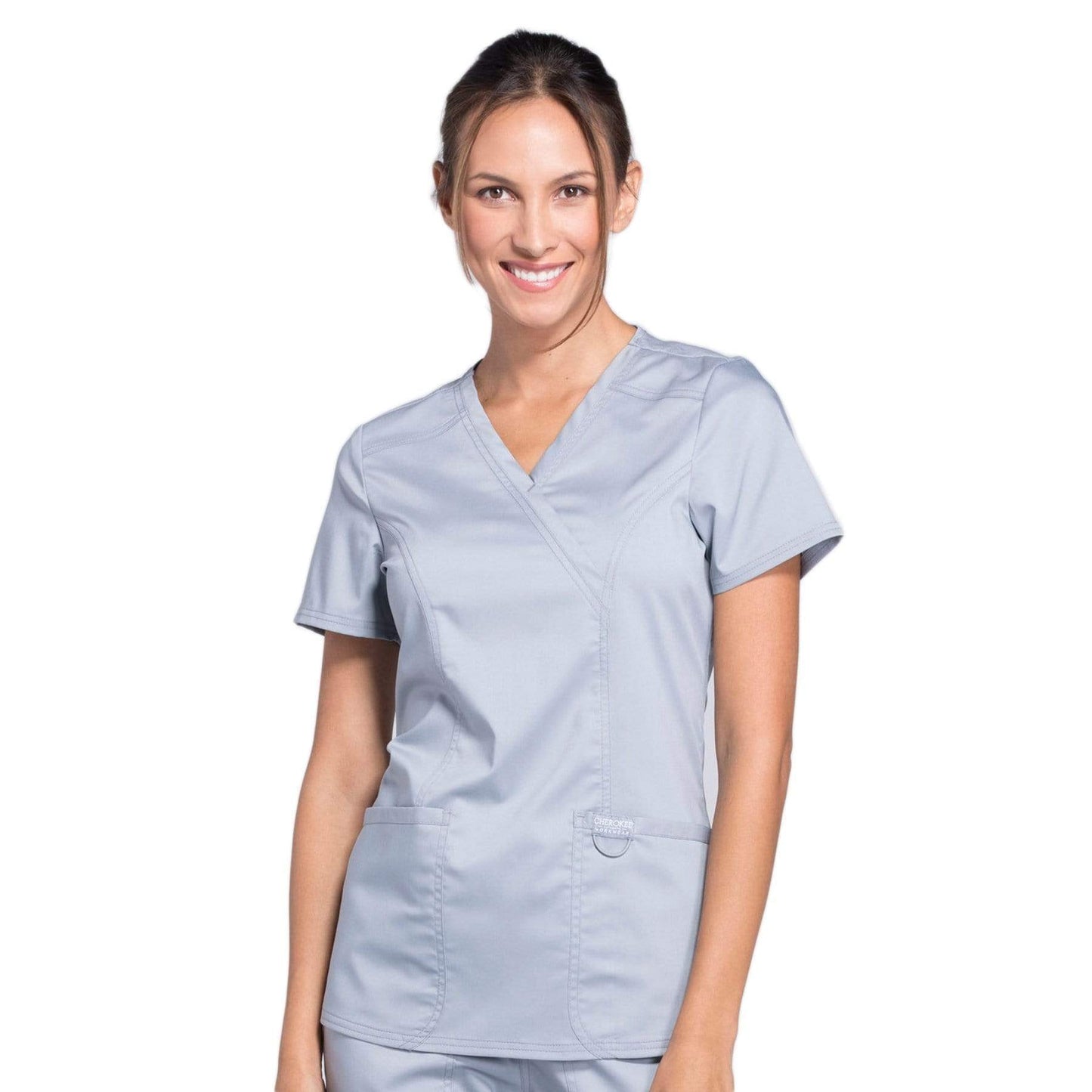 Cherokee Scrubs Top 2XL Cherokee Workwear Revolution WW610 Scrubs Top Womens Mock Wrap Grey