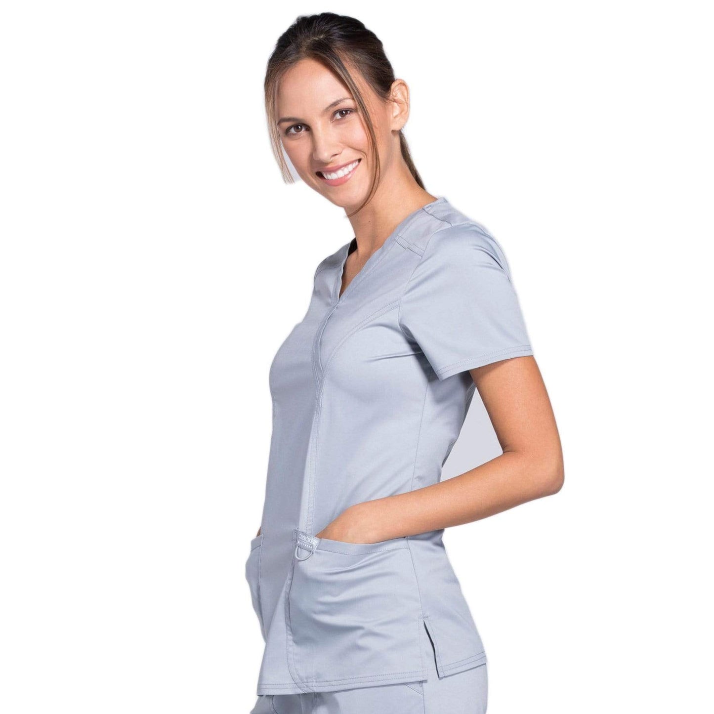 Cherokee Scrubs Top Cherokee Workwear Revolution WW610 Scrubs Top Womens Mock Wrap Grey