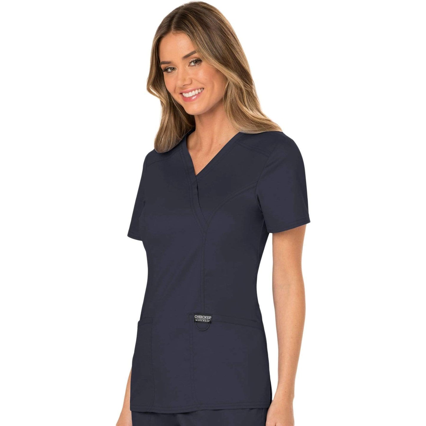 Cherokee Scrubs Top Cherokee Workwear Revolution WW610 Scrubs Top Womens Mock Wrap Pewter