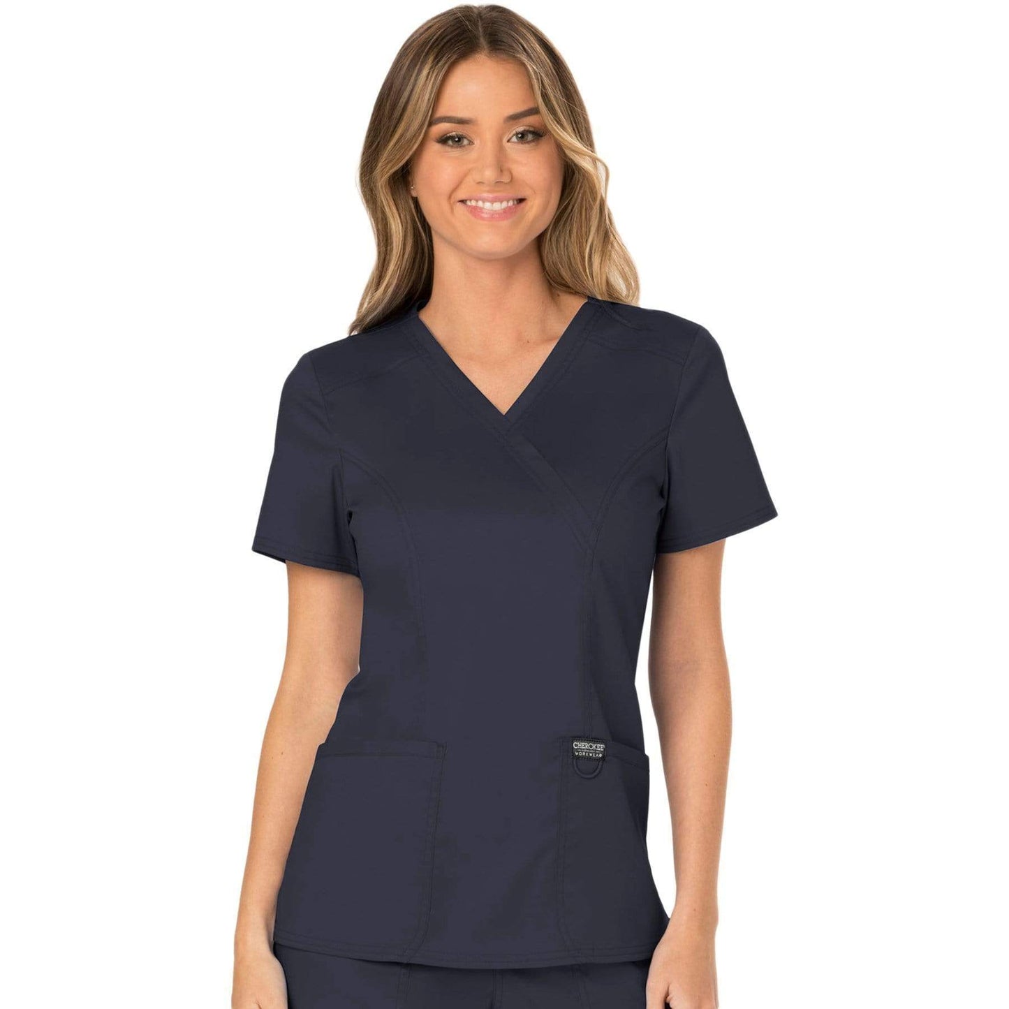 Cherokee Scrubs Top 2XL Cherokee Workwear Revolution WW610 Scrubs Top Womens Mock Wrap Pewter