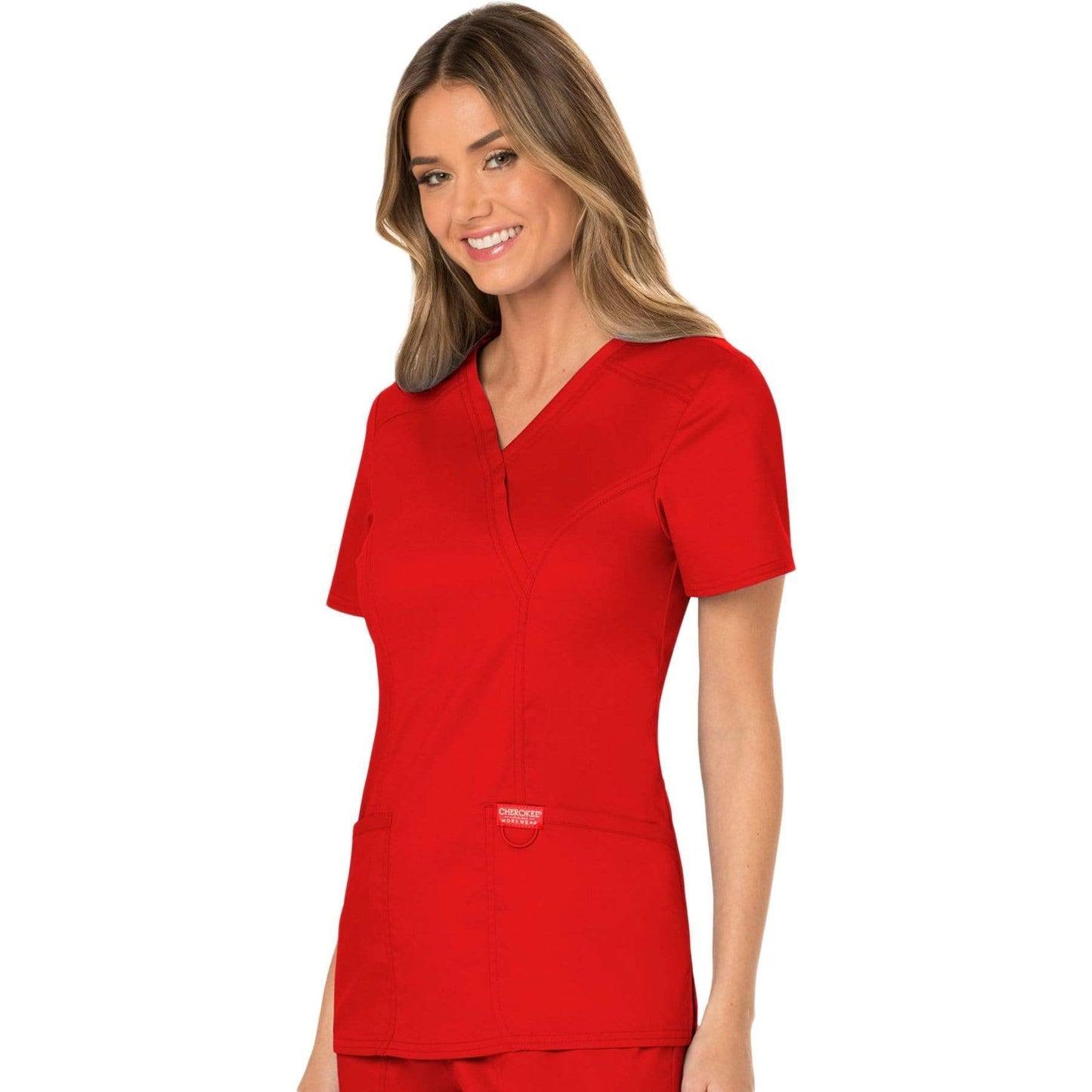 Cherokee Scrubs Top Cherokee Workwear Revolution WW610 Scrubs Top Womens Mock Wrap Red