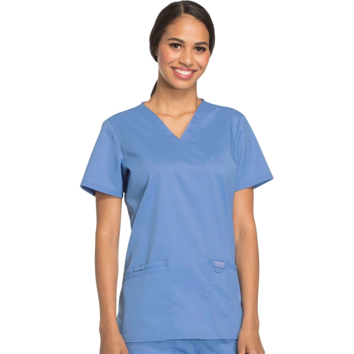 Cherokee Scrubs Top 2XL Cherokee Workwear Revolution WW620 Scrubs Top Womens V-Neck Ceil Blue