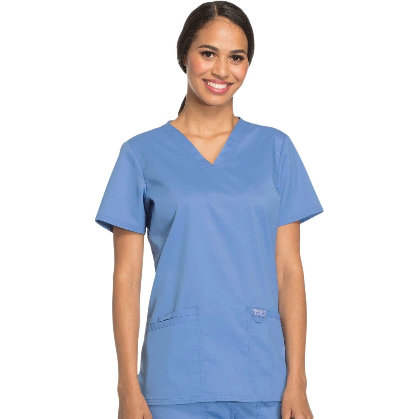 Cherokee Scrubs Top Cherokee Workwear Revolution WW620 Scrubs Top Womens V-Neck Ceil Blue