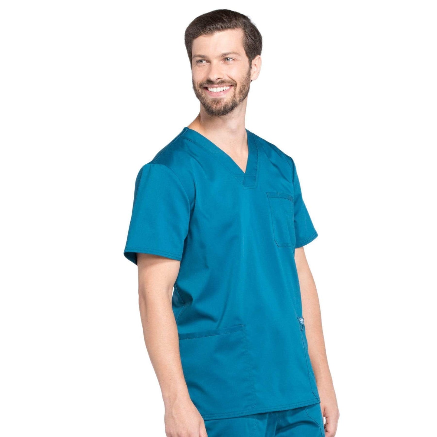 Cherokee Scrubs Top Cherokee Workwear Revolution WW670 Scrubs Top Mens V-Neck Caribbean Blue