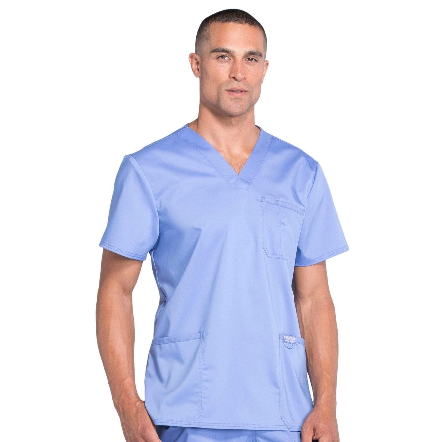 Cherokee Scrubs Top 2XL Cherokee Workwear Revolution WW670 Scrubs Top Mens V-Neck Ceil Blue