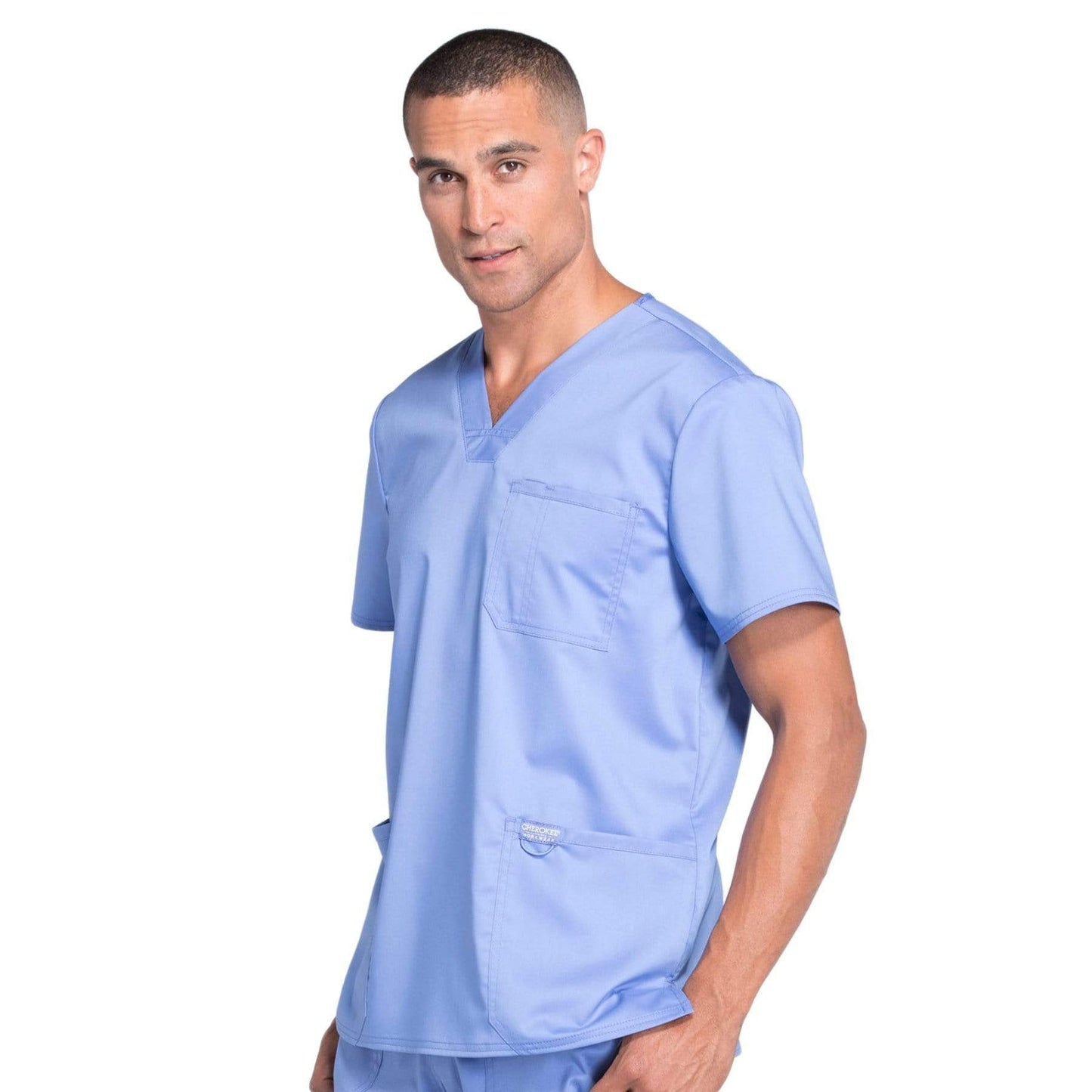 Cherokee Scrubs Top Cherokee Workwear Revolution WW670 Scrubs Top Mens V-Neck Ceil Blue