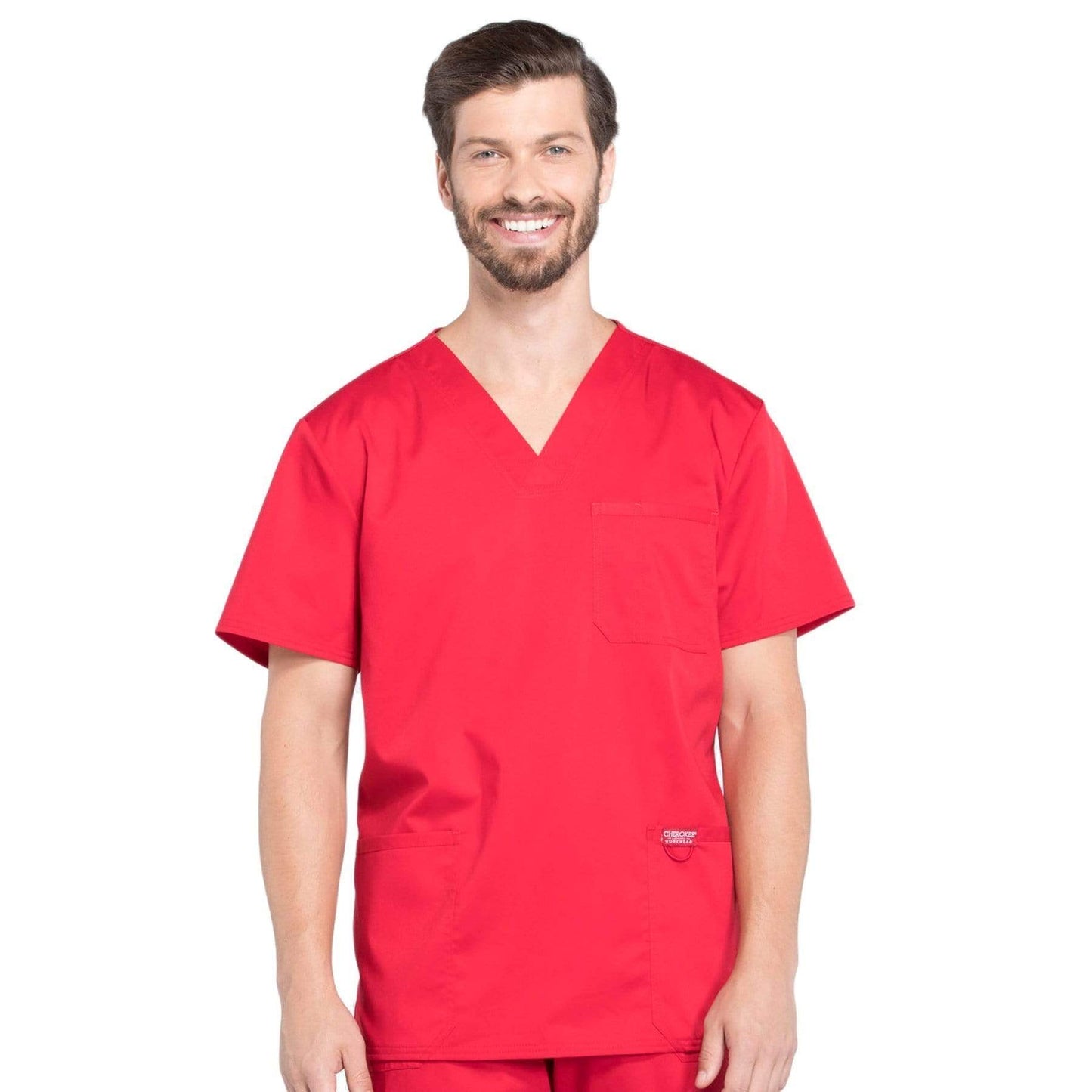 Cherokee Scrubs Top 2XL Cherokee Workwear Revolution WW670 Scrubs Top Mens V-Neck Red