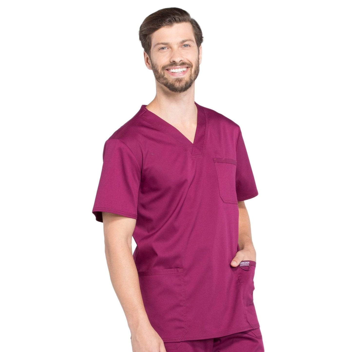 Cherokee Scrubs Top Cherokee Workwear Revolution WW670 Scrubs Top Mens V-Neck Wine
