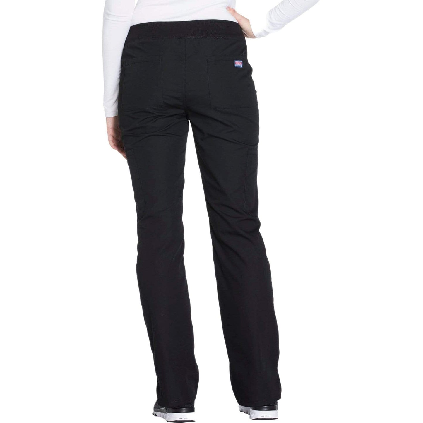 Cherokee Scrubs Pants Cherokee Workwear WW210 Scrubs Pants Womens Mid Rise Straight Leg Pull-on Cargo Black