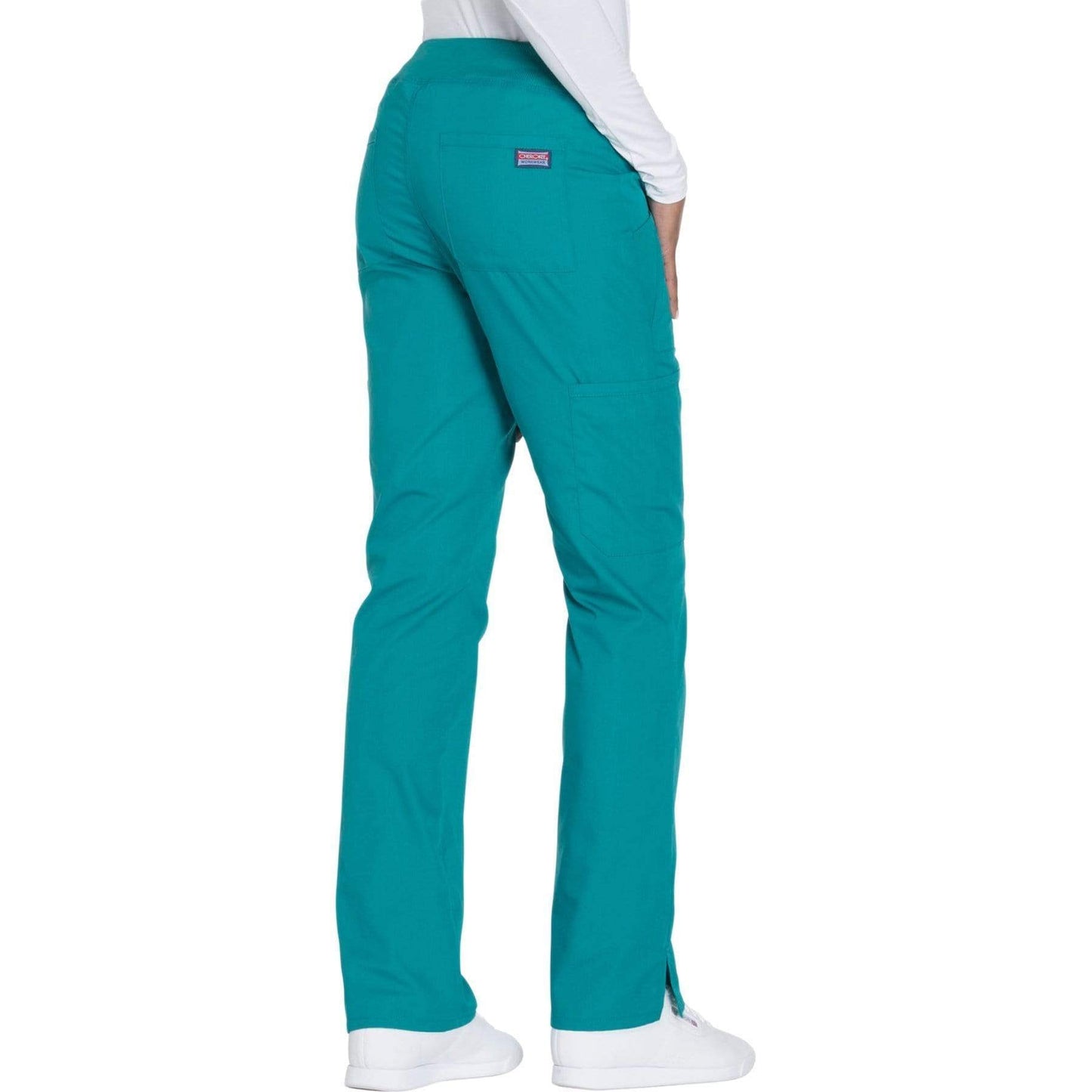 Cherokee Scrubs Pants Cherokee Workwear WW210 Scrubs Pants Womens Mid Rise Straight Leg Pull-on Cargo Teal Blue