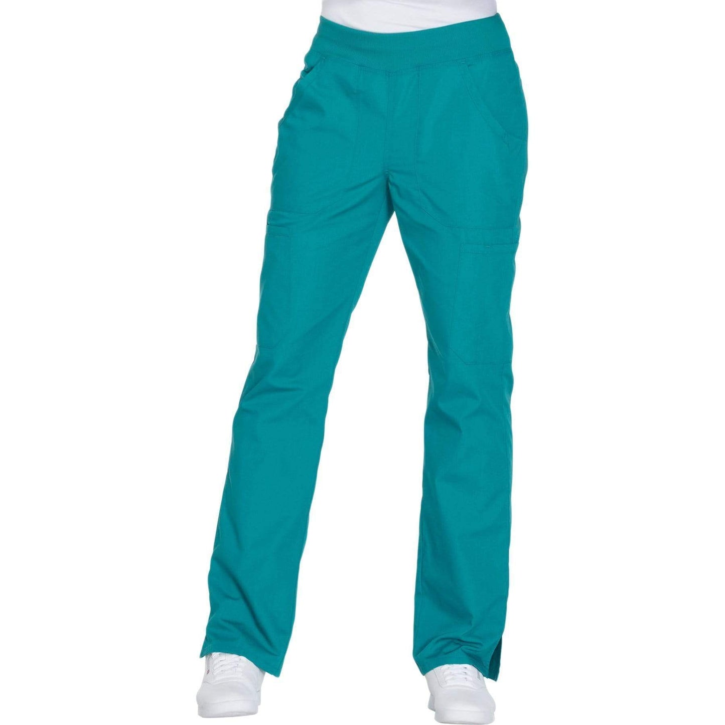 Cherokee Scrubs Pants Cherokee Workwear WW210 Scrubs Pants Womens Mid Rise Straight Leg Pull-on Cargo Teal Blue