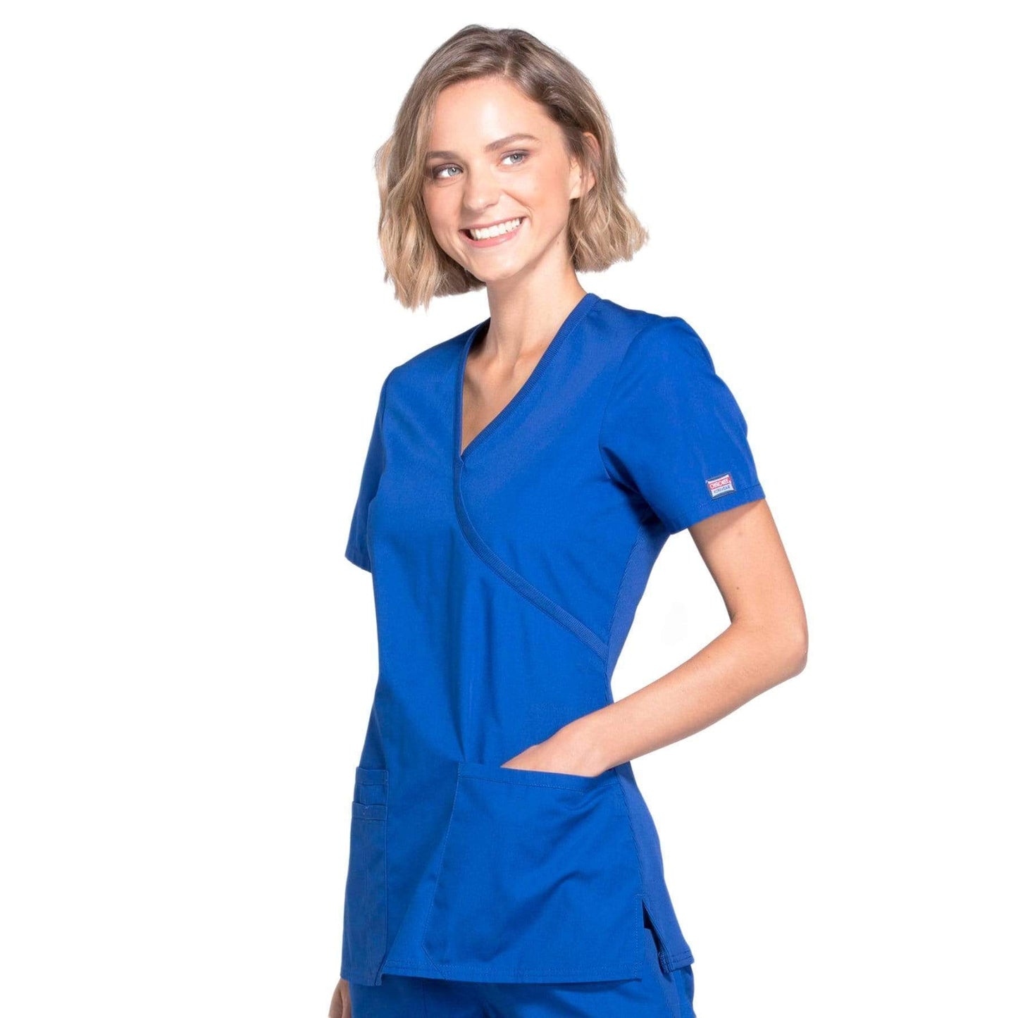 Cherokee Scrubs Top Cherokee Workwear WW650 Scrubs Top Womens Mock Wrap Galaxy Blue