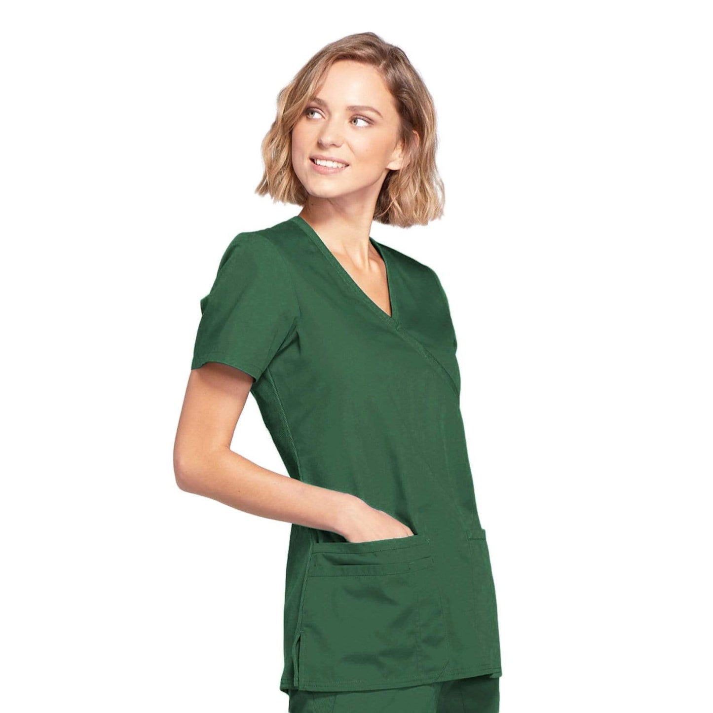 Cherokee Scrubs Top Cherokee Workwear WW650 Scrubs Top Womens Mock Wrap Hunter Green