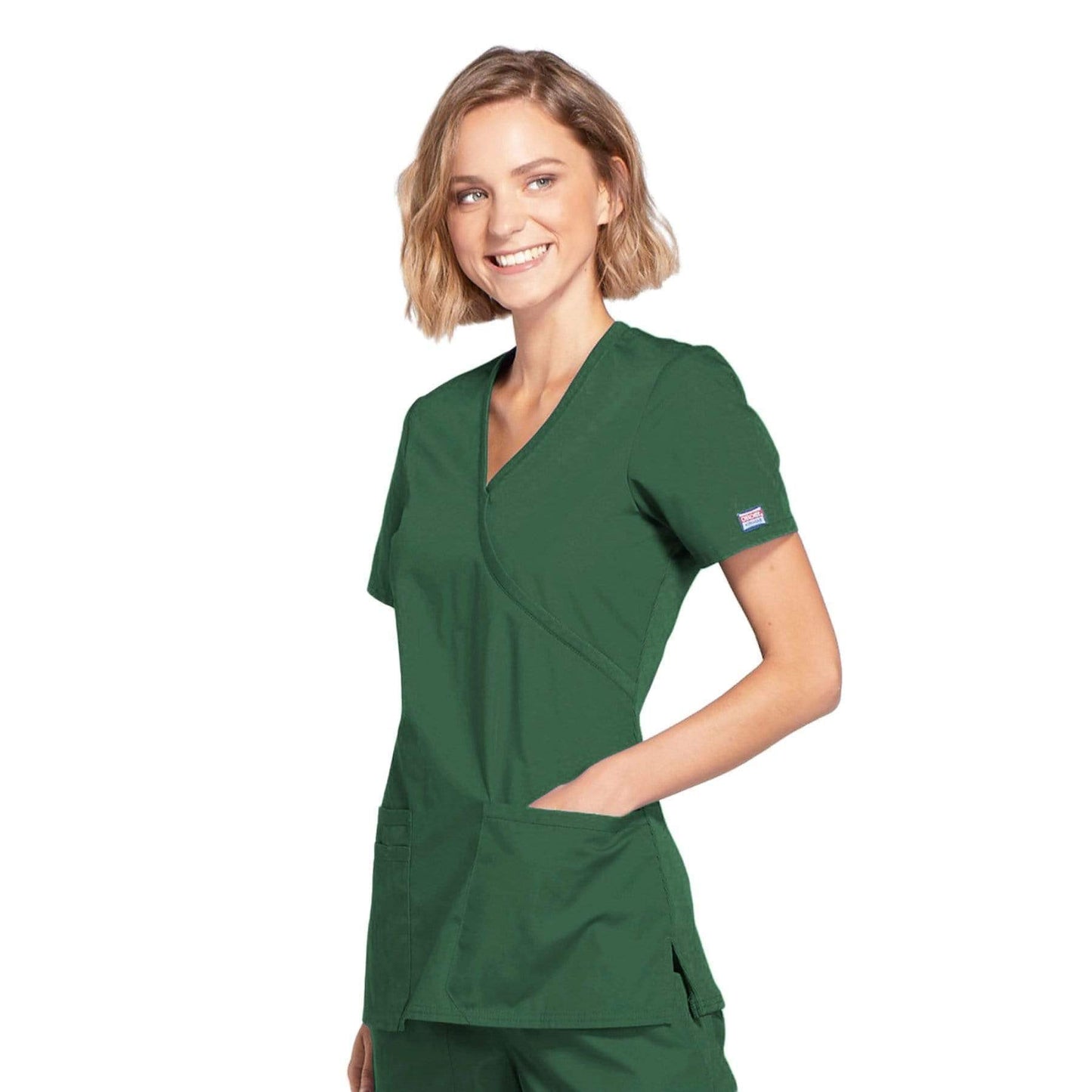 Cherokee Scrubs Top Cherokee Workwear WW650 Scrubs Top Womens Mock Wrap Hunter Green