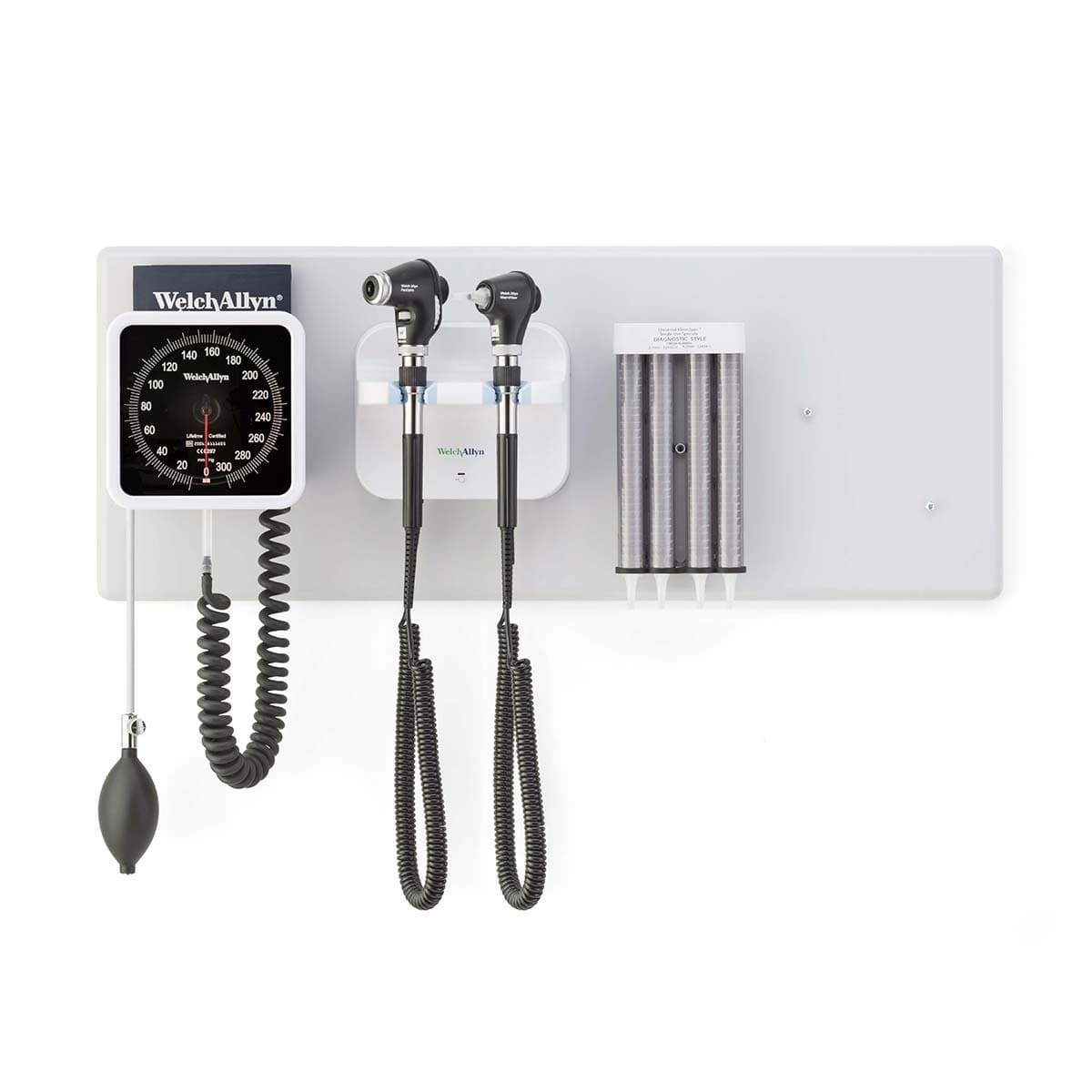 Welch Allyn Wall Diagnostic Sets Wall System PanOptic Basic MacroView Basic Dispenser Aneroid Hillrom Welch Allyn Green Series 777 Integrated Wall Set - Dispenser, Aneroid Sphygmomanometer