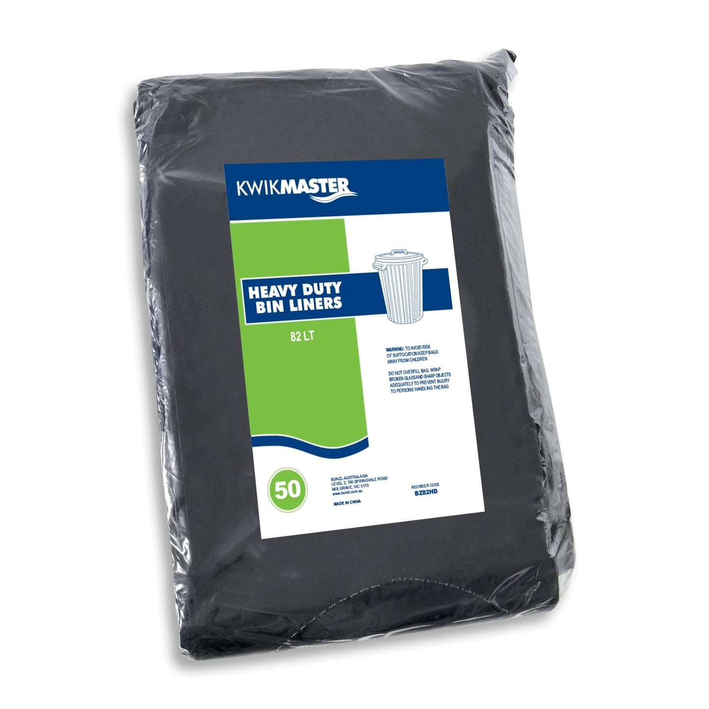 Kwikmaster 82L Pack / Heavy Duty / Black Kwikmaster Bin Liner All Purpose