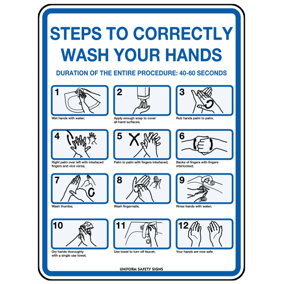 Aero Healthcare Signage Poly Hand Washing Steps Sign 30 x 22.5cm