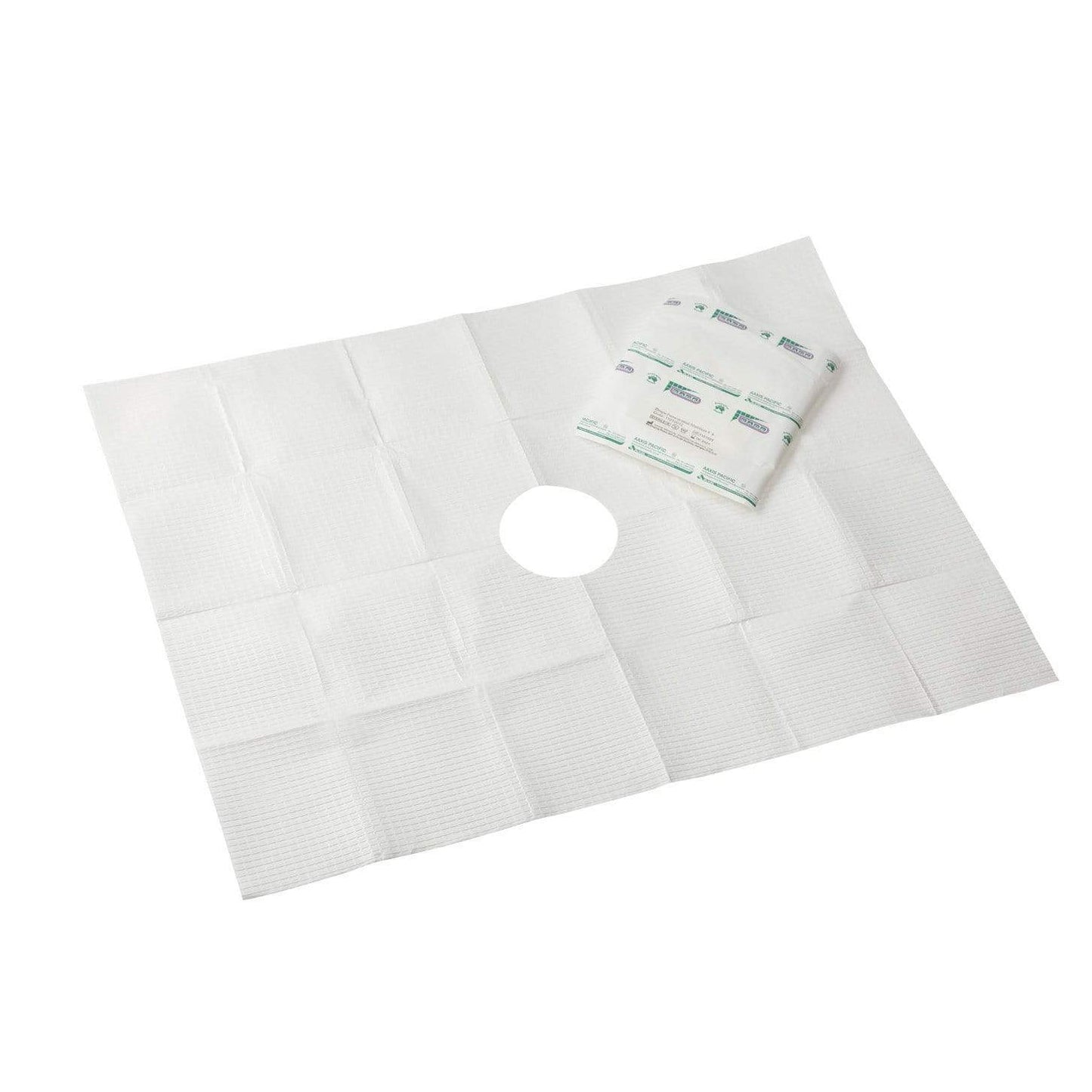 Aaxis Pacific 50cm x 68cm, (Fenestration 10cm x 10cm) / Sterile Sage Drape Fenestrated 4-Ply Poly-Lined Peel Pack