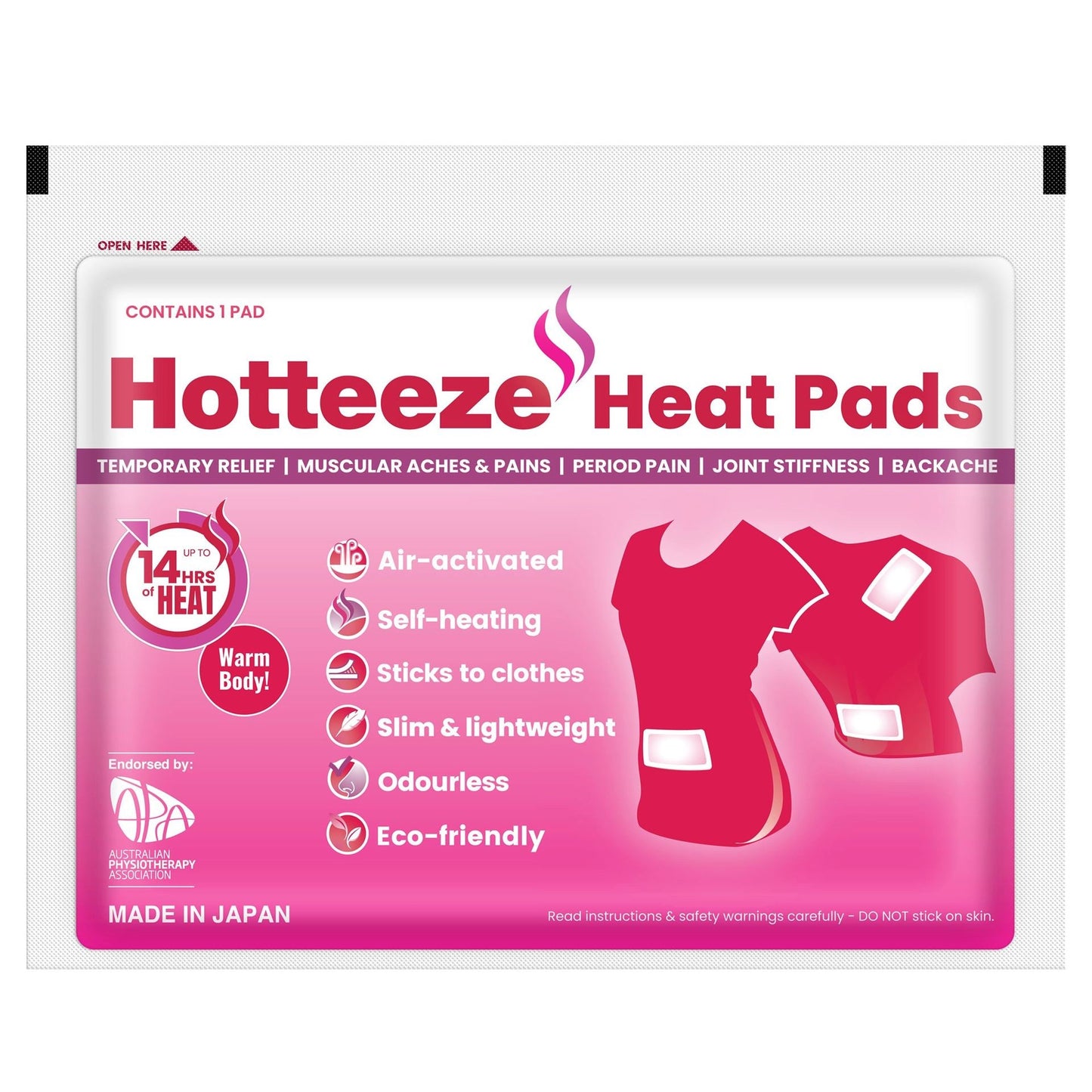 Hotteeze Heat Pads Pain Relief Patches for Period, Back and Shoulder pain 10 Pack