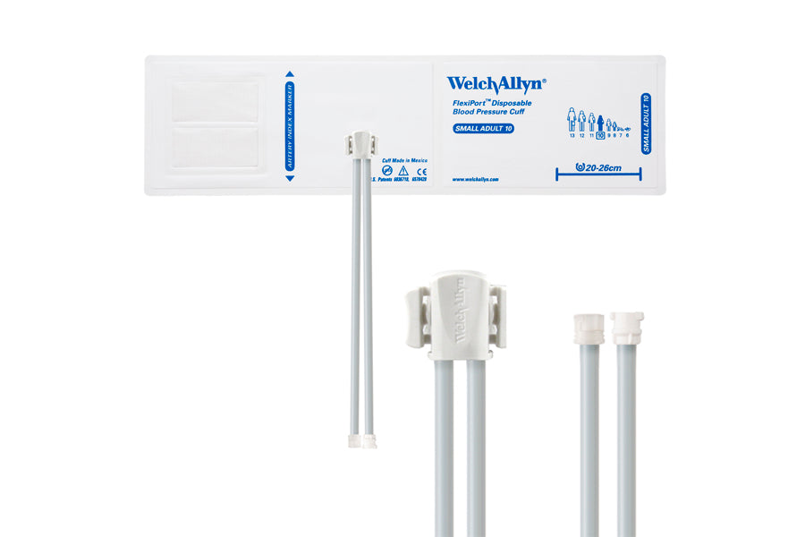 Hillrom - Welch Allyn Soft Disposable FlexiPort Cuff - Two-Tube Male Female Locking Connector (Box 20), Small Adult, Size 10, 20-26 cm
