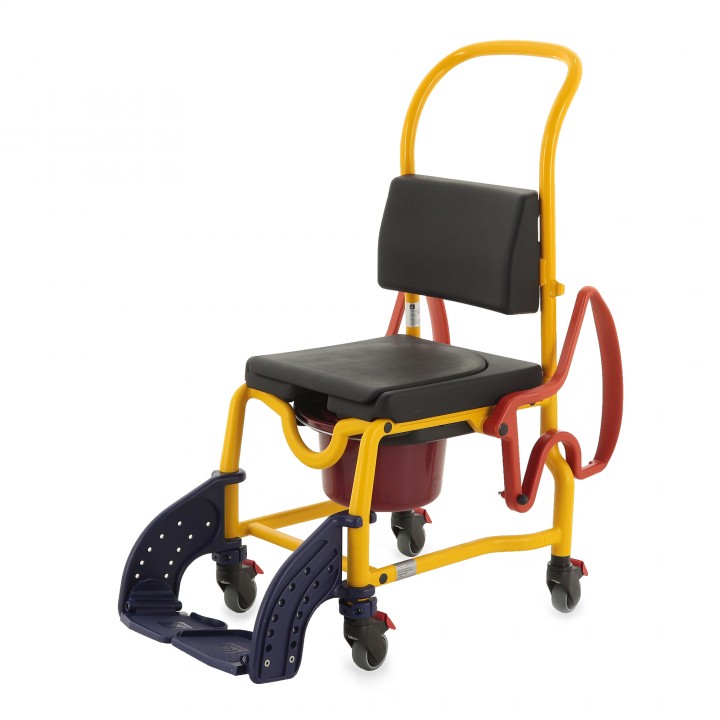 Shower commode chair for children — mobile, height adjustable
