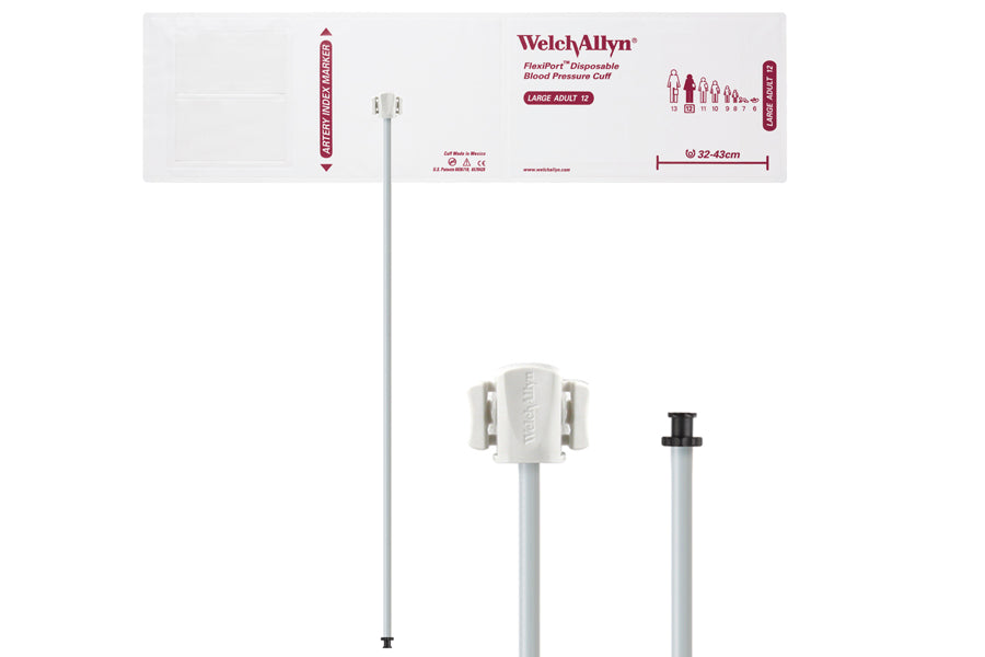Hillrom - Welch Allyn Soft Disposable FlexiPort Cuff - One-Tube, Tri-Purpose, Large Adult, Size 12, 32-43 cm