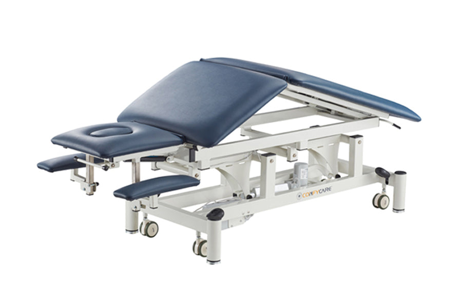 5 Section Hi Lo Electric couch - Postural drainage, up down arm rests with 2 motors Navy Blue