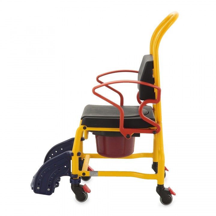 Shower commode chair for children — mobile, height adjustable