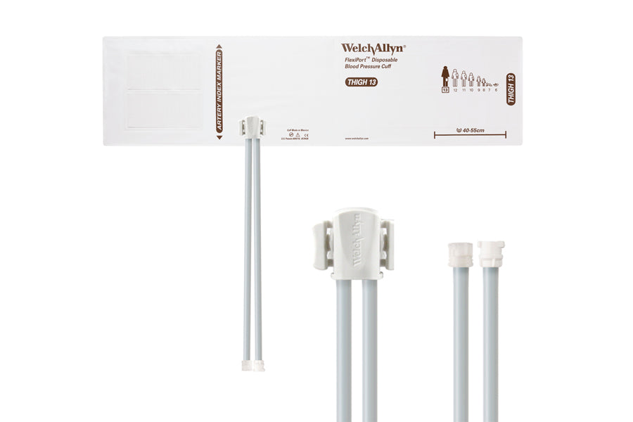 Hillrom - Welch Allyn Soft Disposable FlexiPort Cuff - Two-Tube Male Female Locking Connector (Box 20), Thigh, Size 13, 40-55 cm