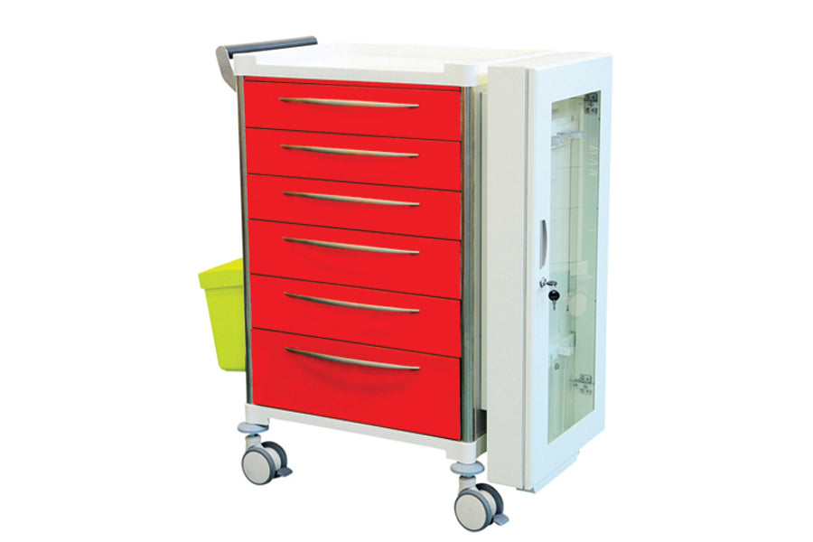 Difficult Airway Trolley with 3 x White and 3 x Blue Drawers
