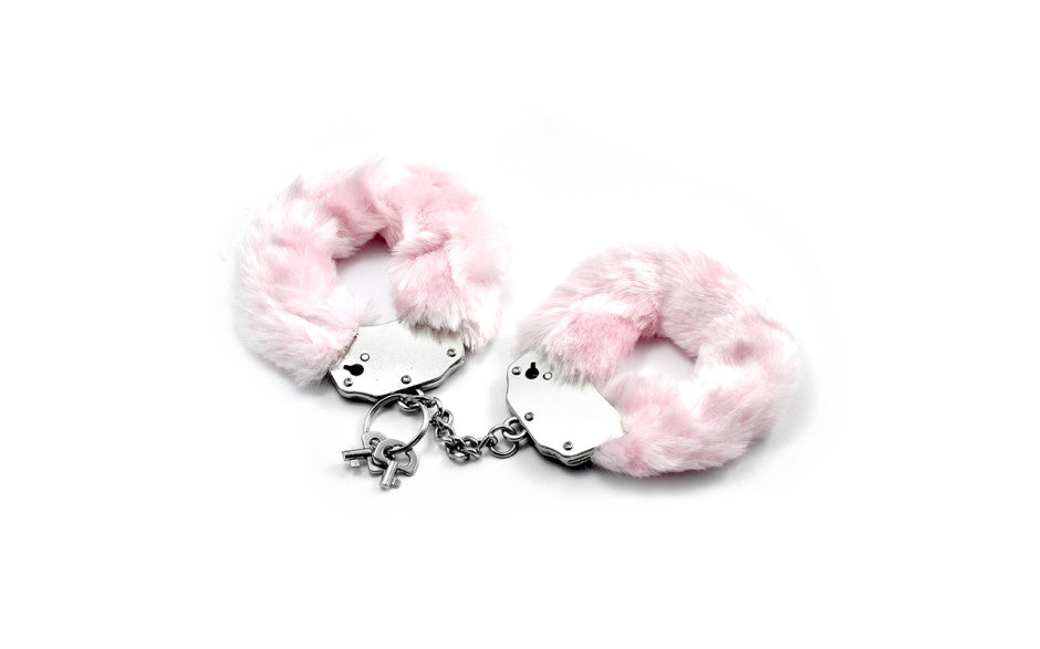 Fetish Pleasure Fluffy Fur Metal Handcuffs Pink