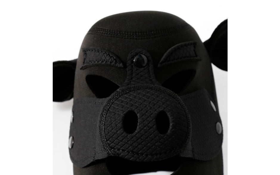 Full Neoprene Pig Play Head Mask with Detachable Muzzle Black