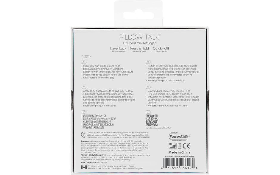 Pillow Talk Flirty Compact Silicone Bullet Vibrator Pink