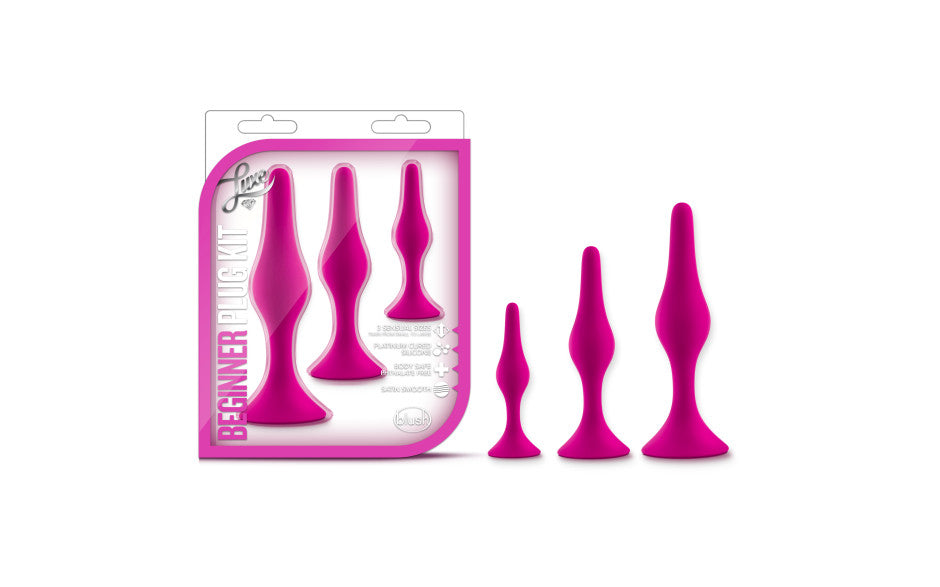 Luxe Beginner Silicone Anal Plug Kit Pink 3-Piece