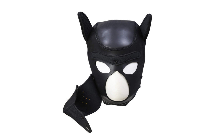 Full Neoprene Puppy Play Head Mask with Detachable Muzzle Black