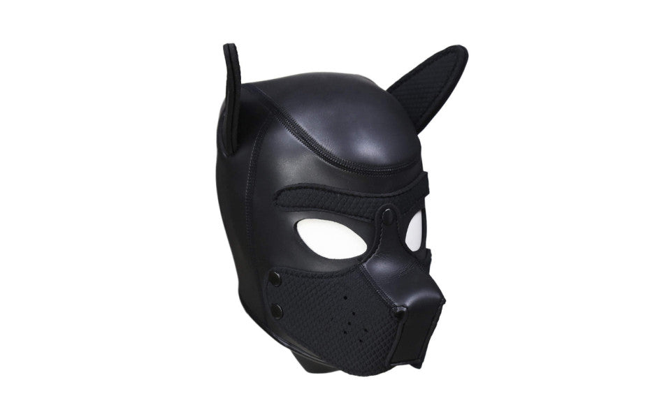 Full Neoprene Puppy Play Head Mask with Detachable Muzzle Black