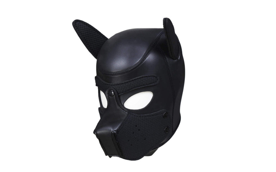 Full Neoprene Puppy Play Head Mask with Detachable Muzzle Black