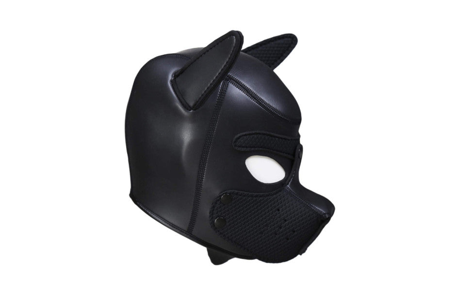 Full Neoprene Puppy Play Head Mask with Detachable Muzzle Black