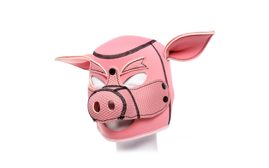 Full Neoprene Pig Play Head Mask with Detachable Muzzle Pink