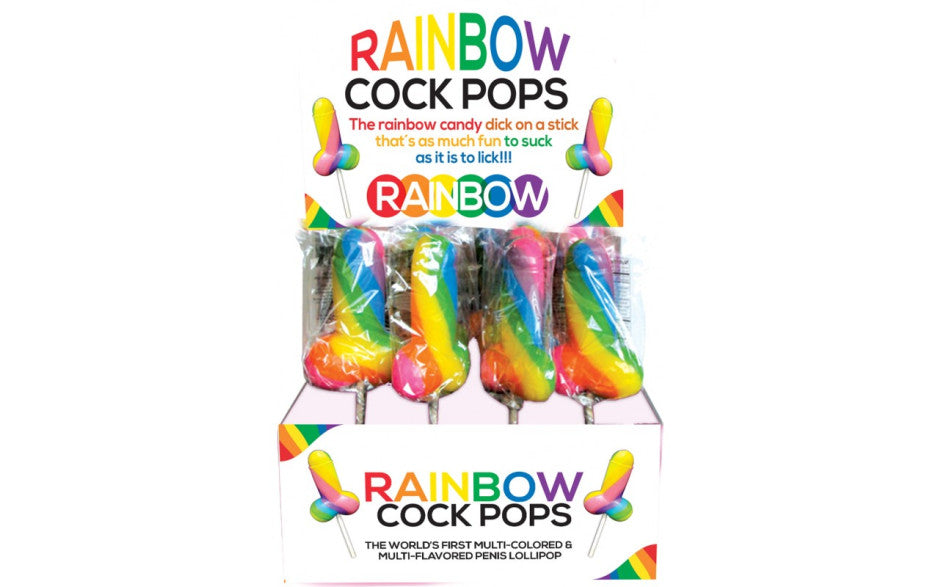 Rainbow Cock Pop Multi-Colour Multi-Flavour Candy Lollipops 12 Pack