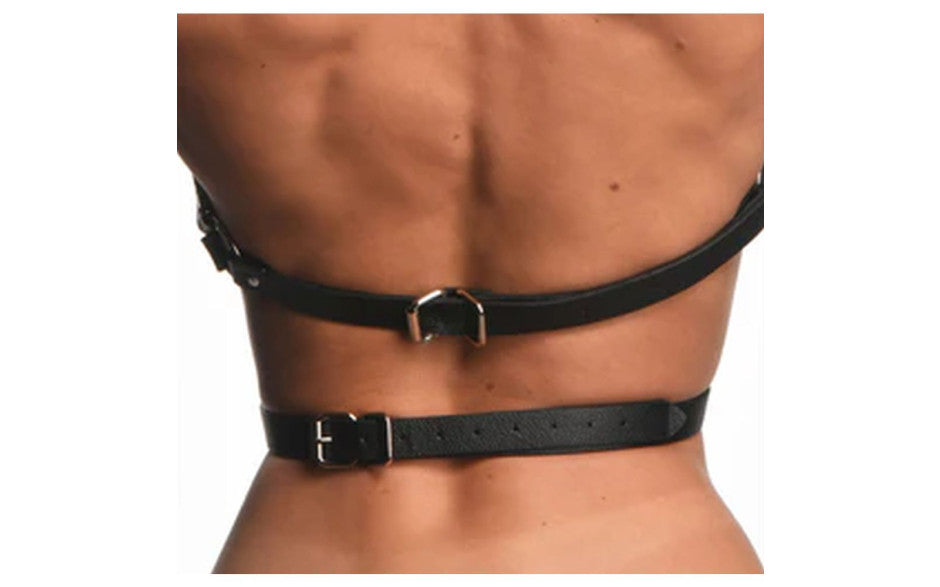 Adjustable Female Body Chest Harness Faux Leather Black S/M
