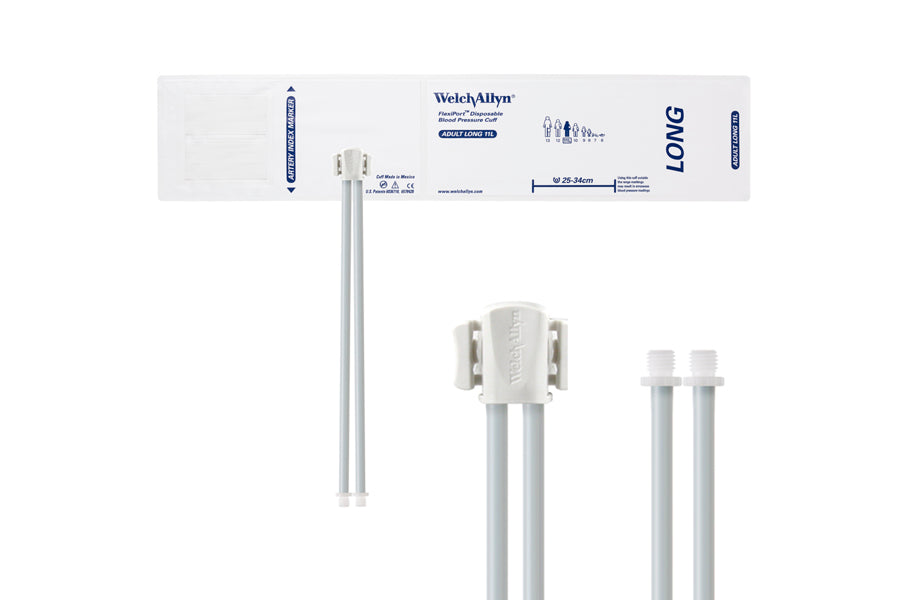Hillrom - Welch Allyn Soft Disposable FlexiPort Cuff - Two-Tube, Screw, Adult Long, Size 11L, 25-34 cm
