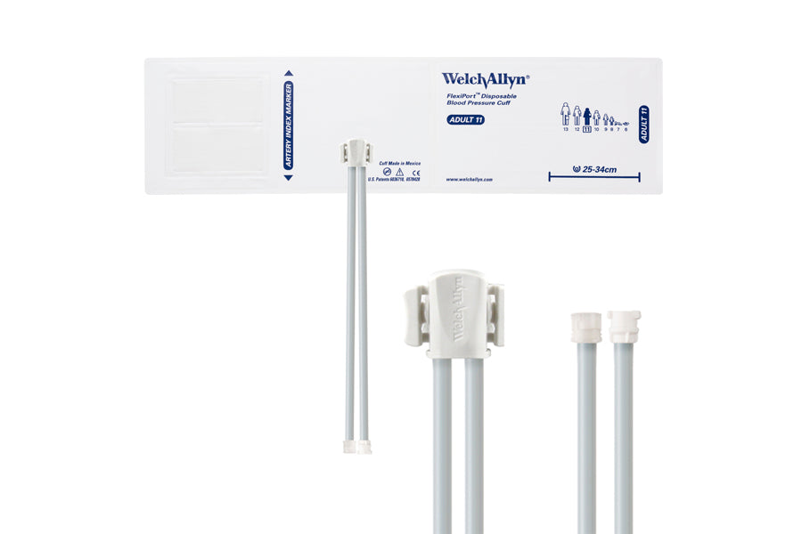 Hillrom - Welch Allyn Soft Disposable FlexiPort Cuff - Two-Tube Male Female Locking Connector (Box 20), Adult, Size 11, 25-34 cm