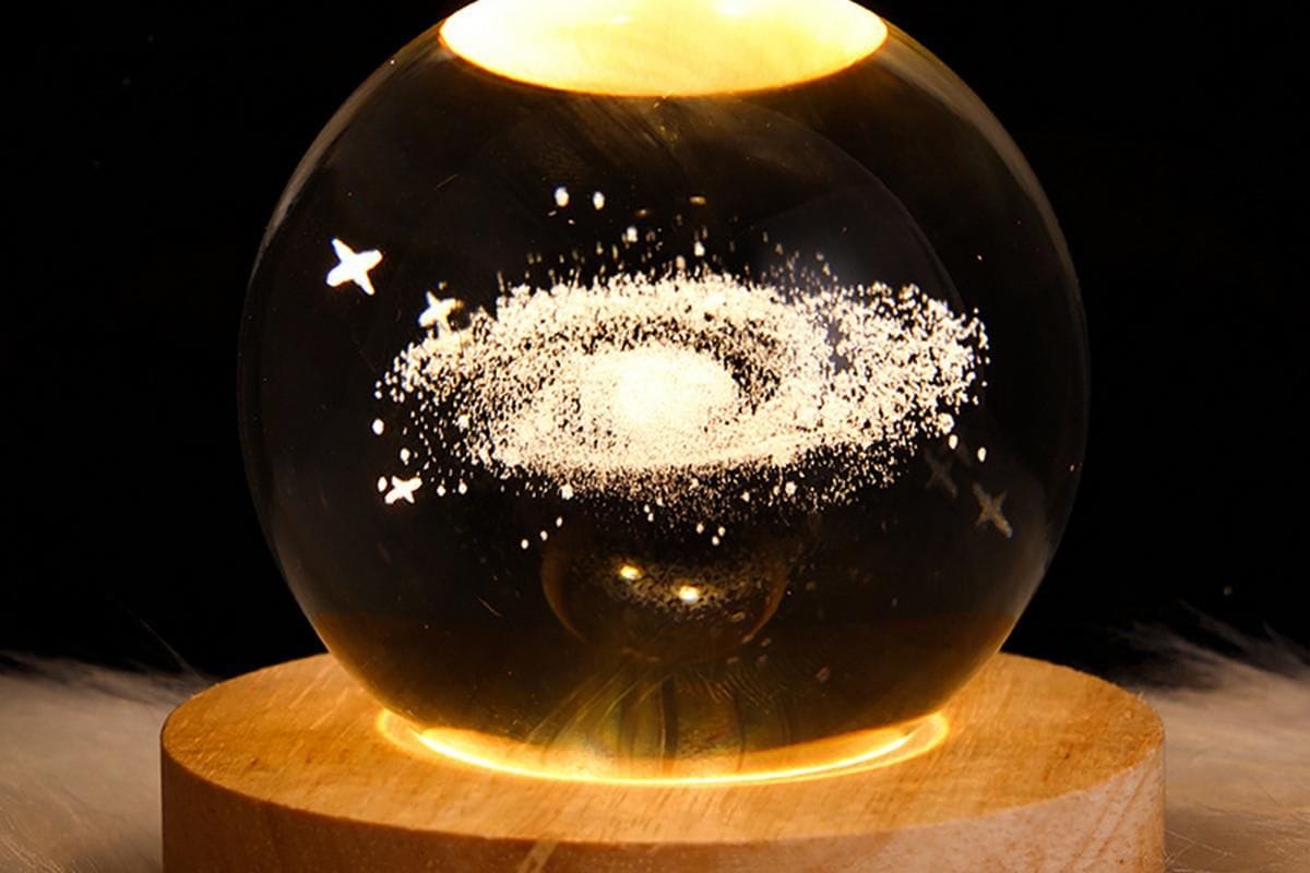 3D Milky Way System Ball with LED Stand Base Romantic Decor 3D Galaxy Crystal Ball Night Light Glass Sphere Paperweight Decorative Balls Birthday Christmas Gifts for Boys Girls - Solar System
