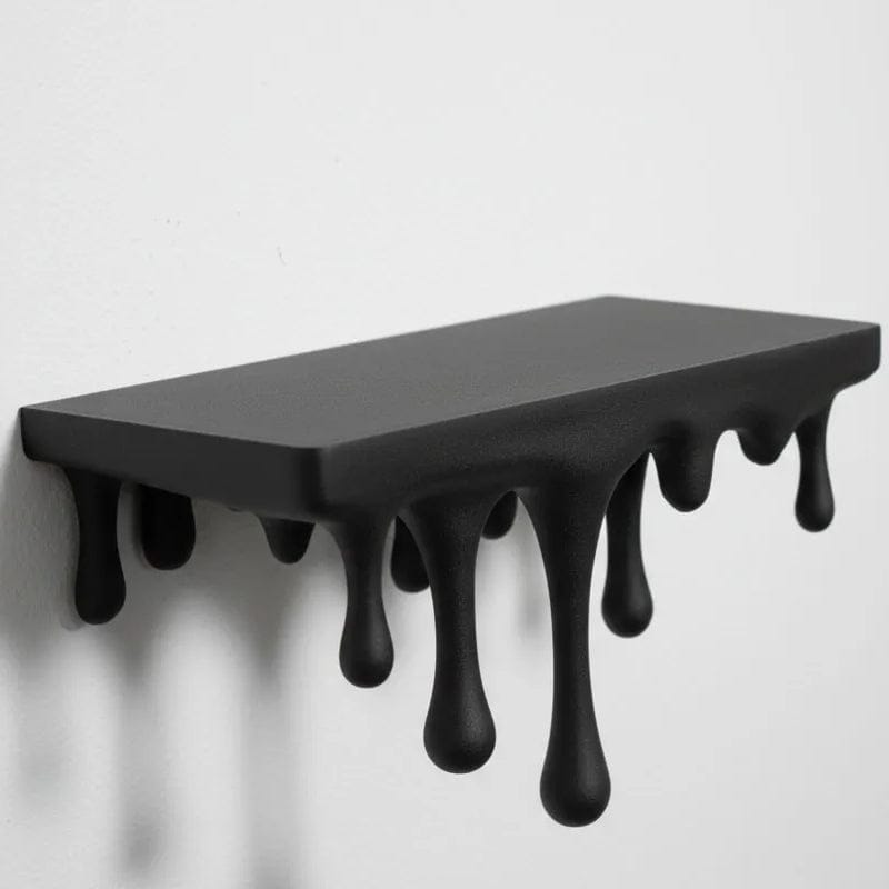 3D Printed Melting Wall Shelf – Drip-Style Modern Storage Rack, Black