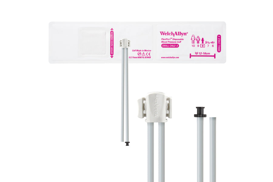 Hillrom - Welch Allyn Soft Disposable FlexiPort Cuff - Two-Tube, Tri-Purpose and Empty Tube, Small Child, Size 8, 12-16 cm