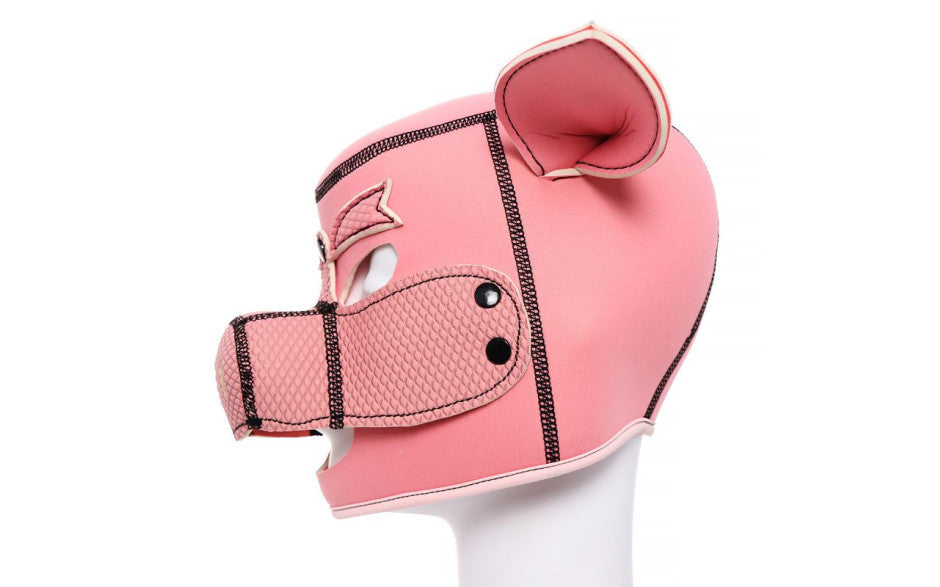 Full Neoprene Pig Play Head Mask with Detachable Muzzle Pink