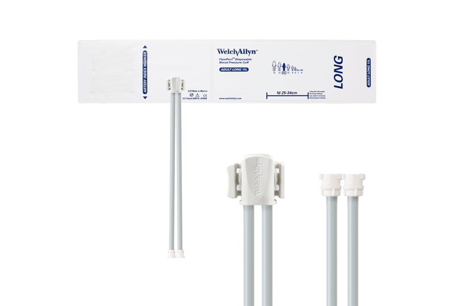 Hillrom - Welch Allyn Soft Disposable FlexiPort Cuff - Two-Tube, Locking, Adult Long, Size 11L, 25-34 cm