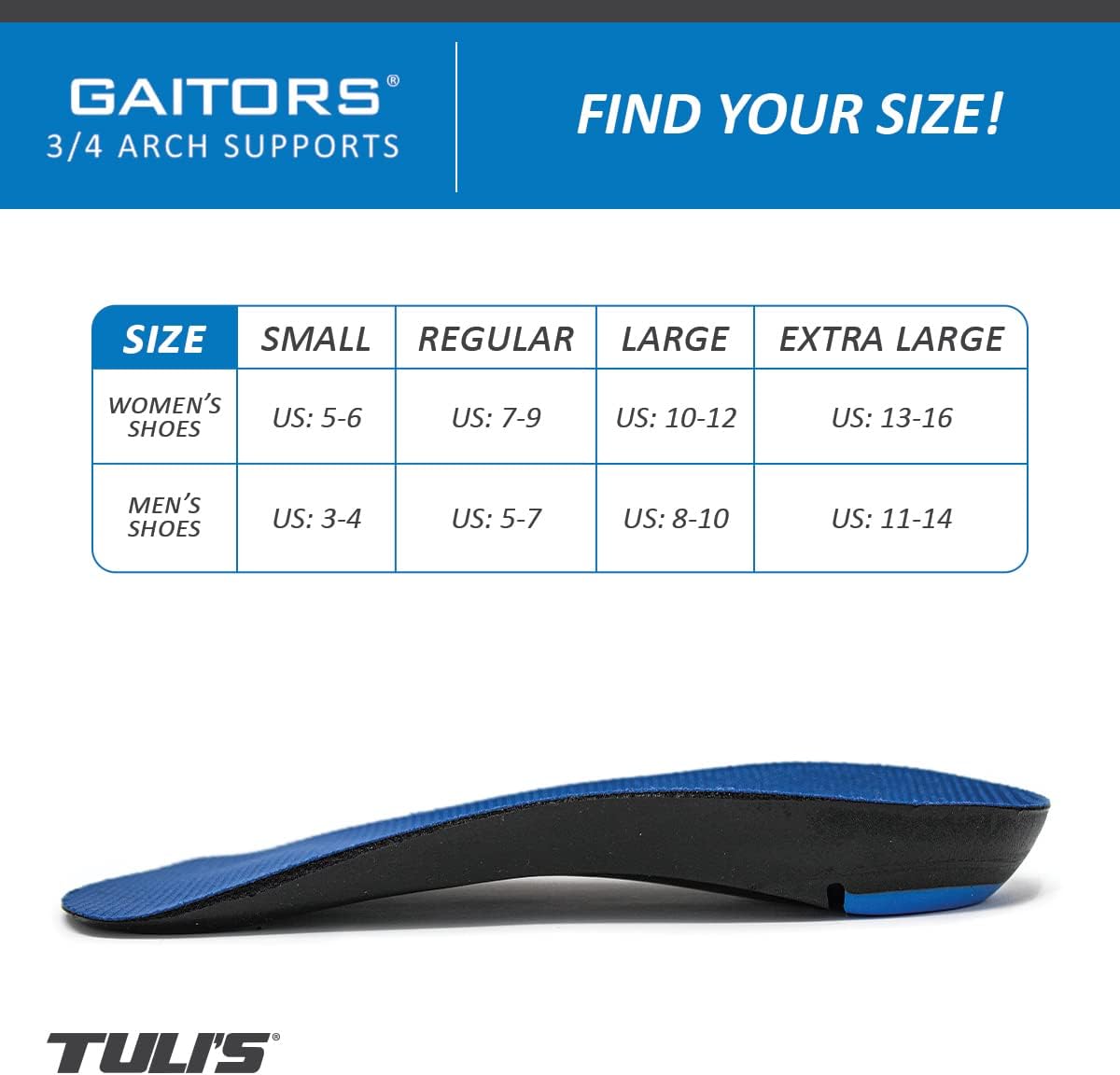 Tuli's Gaitors - 3/4 Length Orthotics with Arch Support and Shock Absorption