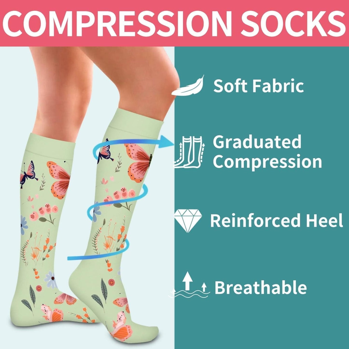 6Pairs Compression Socks for Women and Men - Best for Circulation, Running, Athletic, Recover, Nurse, Travel S/M 05 Yellow/Blue/Pink/Green/Green/Black